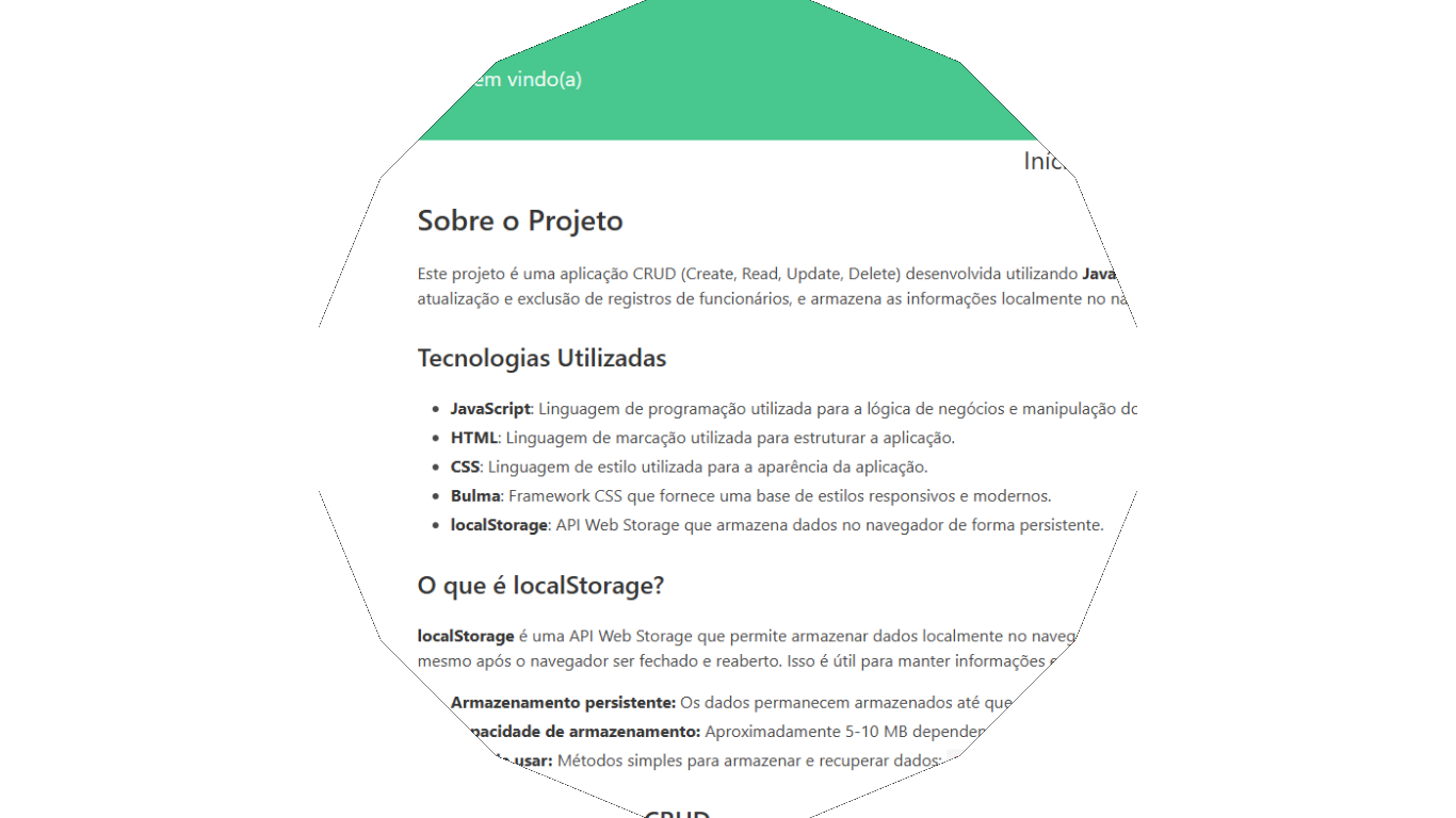 Página inicial do projeto em Javascript com Login